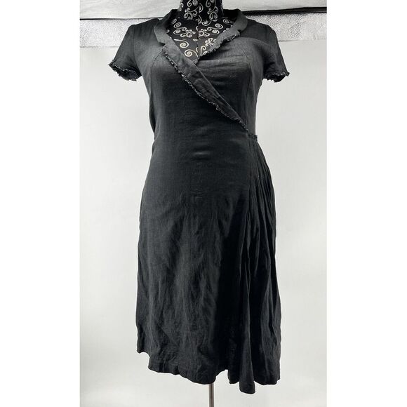 Lilith Dresses & Skirts - Lilith Black Linen Blend Midi Dress Frayed‎ Edges Waitressshift Career Casual S